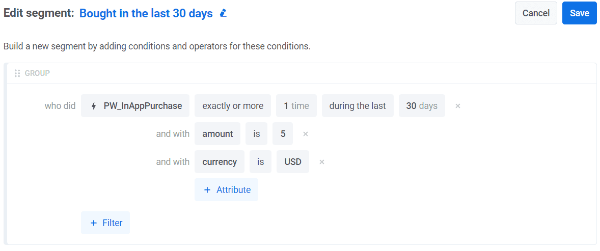 Paying user segmentation Pushwoosh