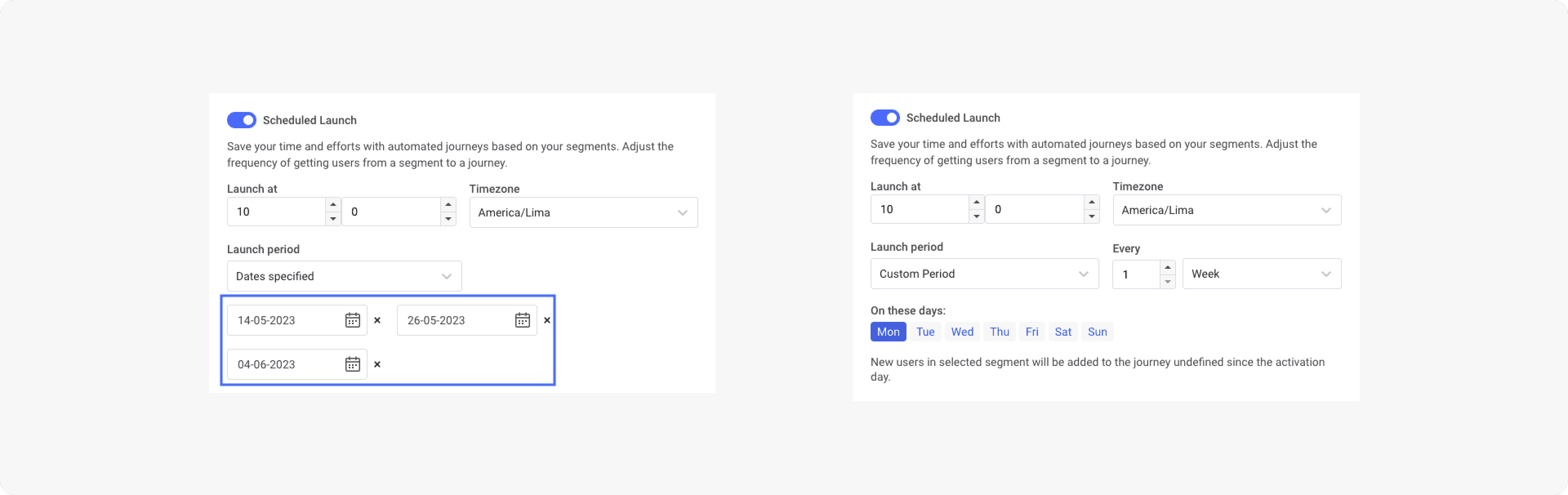 Schedule campaigns for selected dates and days of the week - Pushwoosh Customer Journey Builder