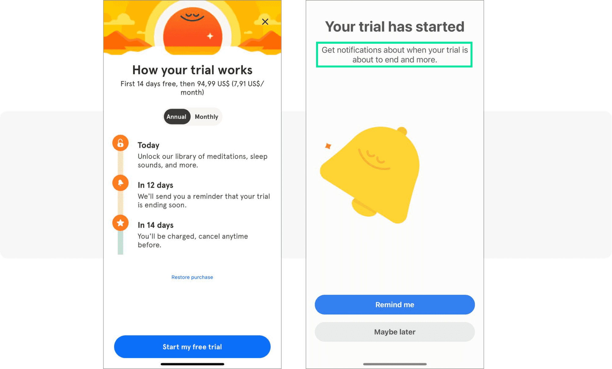 Onboarding trial and opt-in example