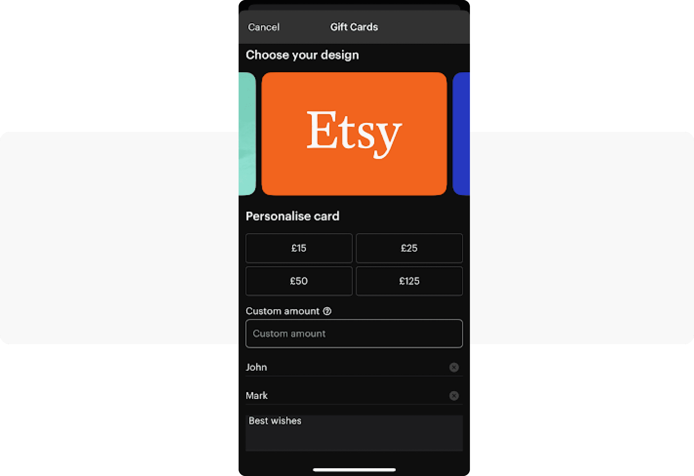 Etsy gift card example