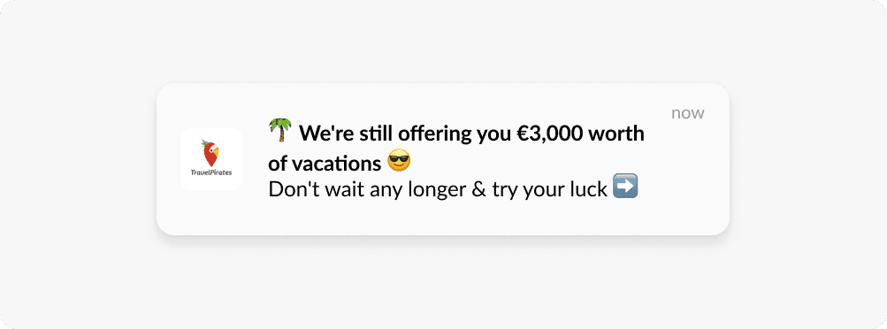 Push notification emojis example Travel Pirate