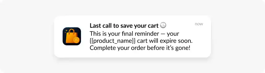 Final reminder abandoned cart notitifcation example