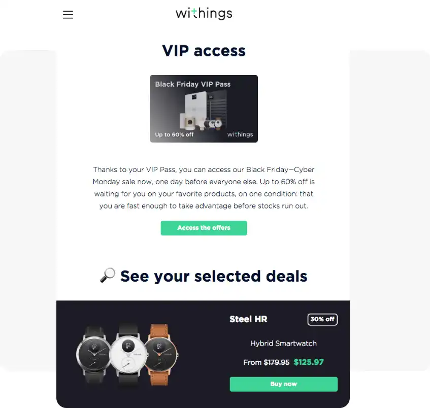 vip access promotional email example